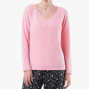 Fruit of Loom Beyond Soft Ladies Sleepwear Pink Waffle V-Neck Top Sz Lg